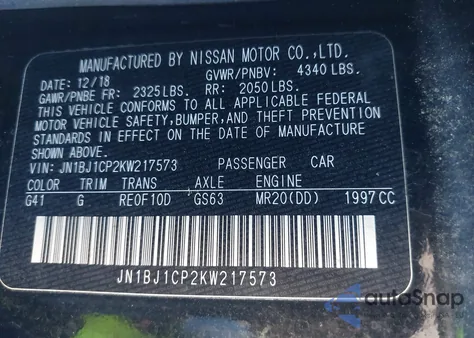 2019 Nissan Rogue Sport S z USA, uszkodzony, nr VIN JN1BJ1CP2KW217573